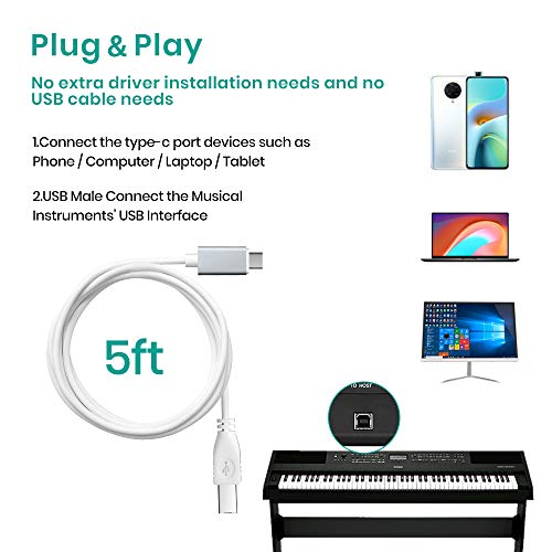 Image of MeloAudio USB C MIDI Cable, Type C to USB 2.0 MIDI Interface Cable for Samsung, Huawei Laptop, MacBook to Connect with Printer, Midi Controller, Keyboard, Audio Interface and More (5FT)