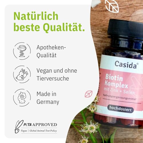 Casida Biotin Komplex hochdosiert 10.000 mcg Biotin + Selen + Zink für Haarwuchs, Haut & Nägel - 180 Tabletten vegan, ohne Zusatzstoffe