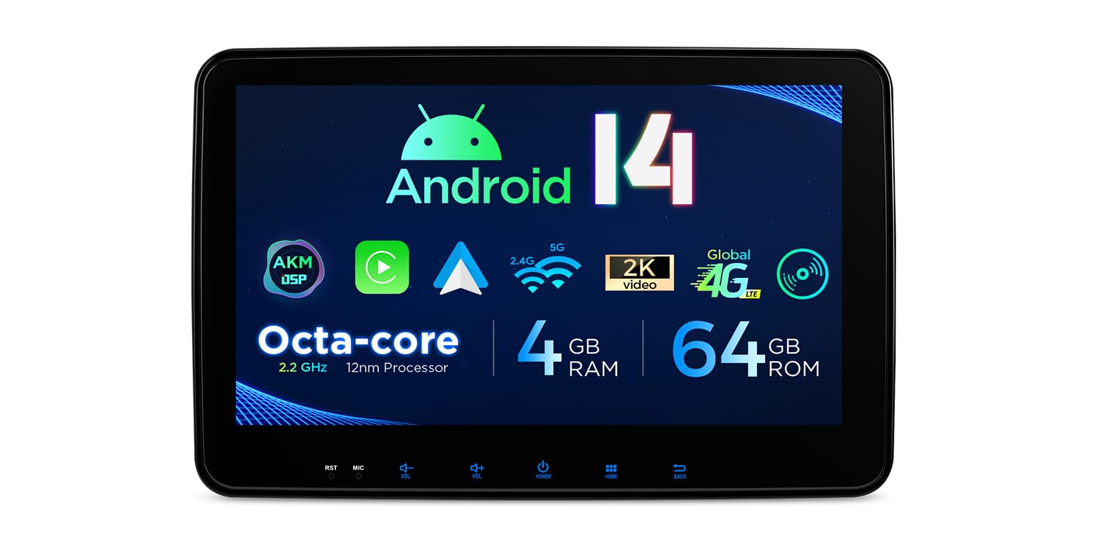 XTRONS TX123GS radio samochodowe 2 DIN, wyświetlacz 10,1", Android 14, WiFi, 4G, CarPlay, DSP, 180 W, Bluetooth, czarny