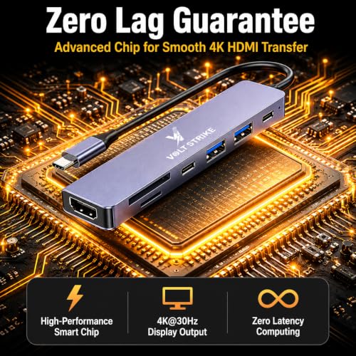 Image of Volt Strike Type C to HDMI Adapter 7 in 1 Multiport USB C Hub, Grey (7)