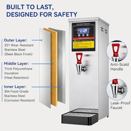Commercial Hot Water Dispenser Countertop Water Boiler, 1600W 30L | 8GAL per Hour, Instant Hot Water Machine, Step-heating & 86-212°F Temperature Control, For Boba Tea Shop, Cafe, Office - image 6