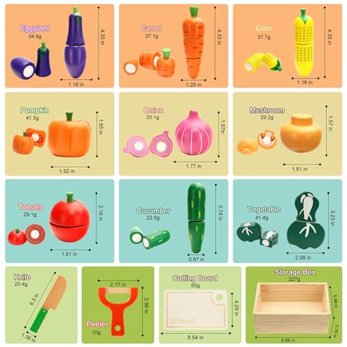 Wooden Play Food Set for Toddlers Toys Pretend Play Kitchen Accessories Veggies Cutting Set for Kids Gift for Boys Girls Montessori Educational Toys — view 2
