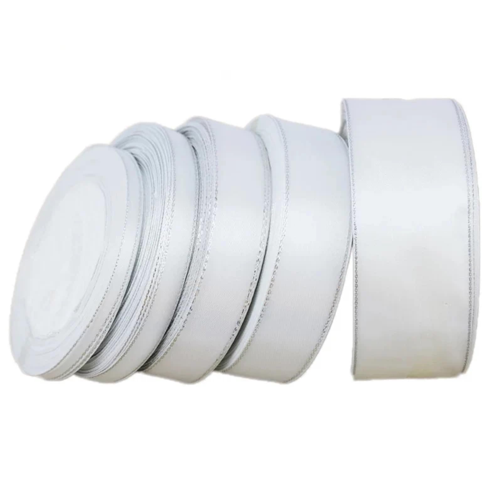 Ruban satin blanc 10mm anti-effilochage lisière argent pour nœuds parfaits