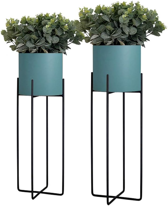 Metal Flower Rack Indoor Balcony Decoration Plant Display Shelf Iron Art Herb Bonsai Shelves for Living Room Bedroom Garden Office Decor Floor-Stand - Blue(S+L)