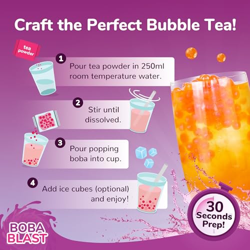 BobaBlast Bubble Tea Kit- Popping Pearls | Pack of 2-240g Set With 3 Fruity Flavours: Strawberry, Pineapple & Honey | Fun, Easy to Mix, Quick to Prepare, Delicious BobaBlast Kit for Friends & Family