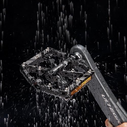 Foto von GEWAGE Fahrradpedale mit reflektierenden Streifen, 3 abgedichtete Lager, rutschfeste CNC-Aluminium-Fahrradplattform, 9/16 Zoll Pedale für Rennrad, MTB, E-Bike. (Schwarz)