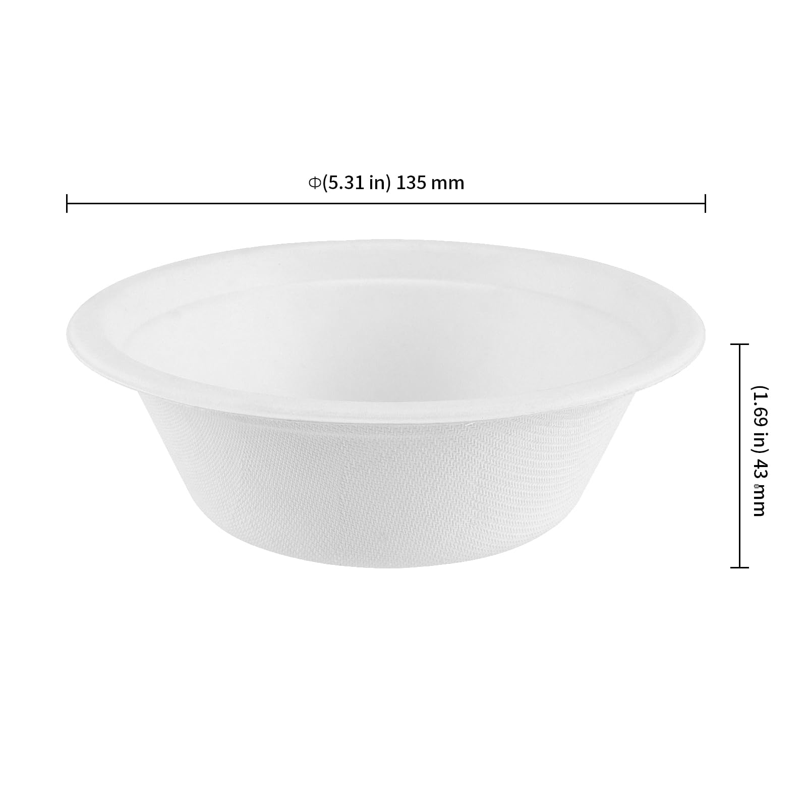 KEILEOHO 200 Pezzi Ciotole Usa e Getta 350 ml, Ciotole Biodegradabili e Compostabili in Bagassa di Canna da Zucchero, Piatti Fondi Monouso per Feste Barbecue Picnic, Bianco 13.5 cm