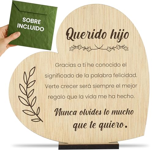 CONTRAXT Tarjeta regalo para un hijo madera. Regalo original hijo Postal cumpleaños para un hijo Que regalar a un hijo Felicitación tarjetas agradecimiento hijo madera (Hijo)