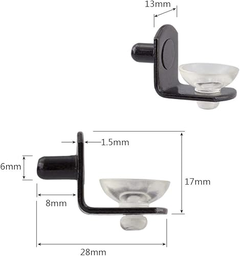 Miniatura 2 de RUN - 30 soportes para estantes de vidrio en forma de L para muebles, gabinetes, armarios, estanterías, estantes con ventosa (negro)