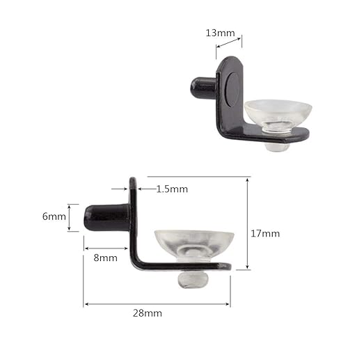 Miniatura 2 de RUN - 30 soportes para estantes de vidrio en forma de L para muebles, gabinetes, armarios, estanterías, estantes con ventosa (negro)