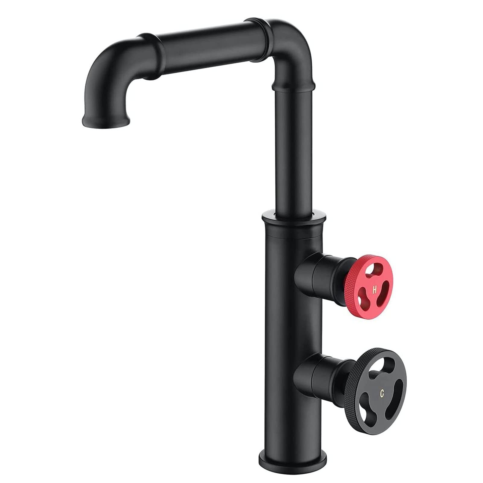 Rubinetto da Cucina Industriale Nero, Rubinetto per lavello da Cucina Doppia Maniglia, Rubinetto da Cucina monoforo Montaggio su Ponte, Miscelatore da Cucina ad Arco Alto, Rubinetto da Fatto