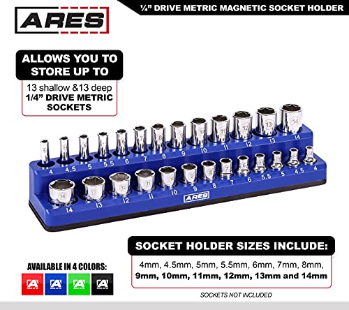 image for ARES 60006-26-Piece 1/4 in METRIC Magnetic Socket Organizer -BLUE -Hol