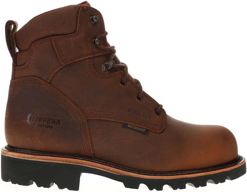 Chippewa Mens Super Dna 6 Inch Waterproof Steel Toe Lace Up Work/Duty - Brown