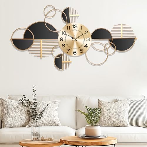 Large Wall Clock,Modern Silent Non-Ticking Metal Wall Art Wall Clocks Battery Operated, Horizontal or Vertical Hanging Clock for Living Room, Office, or Entryway (34