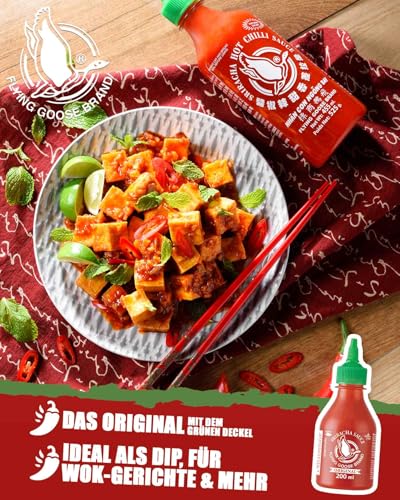 Foto von FLYING GOOSE Sriracha Chilisauce, das Original, scharf, grüne Kappe, scharfe Würzsauce aus Thailand, 1 x 200 ml