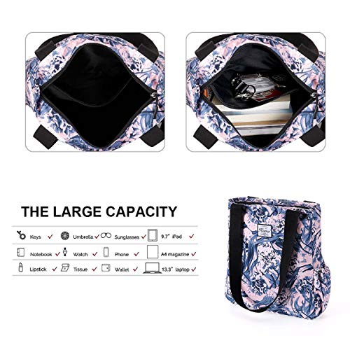 Image of KAMO Floral Tote Bag - Waterproof Lightweight Handbags Travel Shoulder Bag for Hiking Yoga Gym Swimming Travel Beach