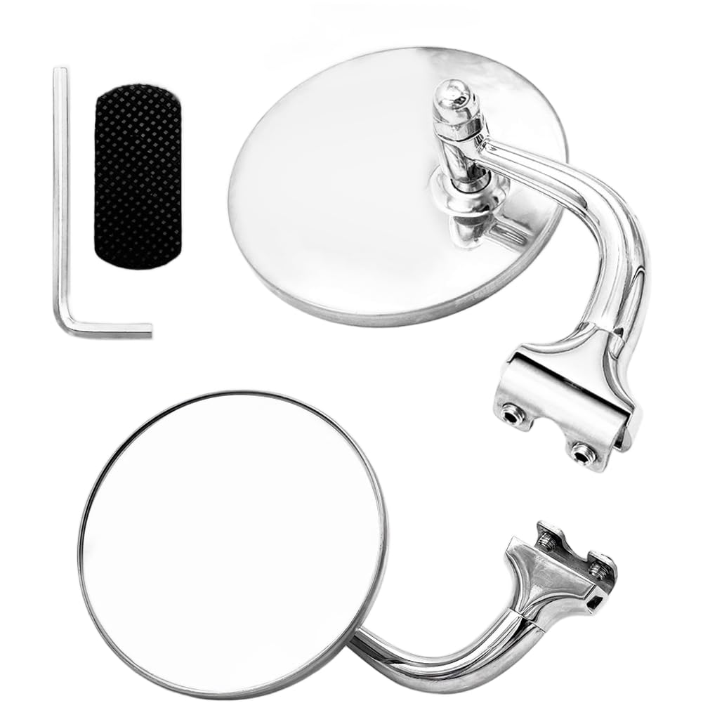 Specchietto retrovisore classico vintage per auto, argento, rotondo, in acciaio inox, retrò, stile auto