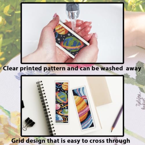 Image of ACRNIGHEET 6PCS Cross Stitch Bookmark Kit for Beginner Stamped Cross Stitch Kits for Adults Planet DIY Tassel Embroidery Bookmark Kits Needlepoint Kit with Instructions Craft Gift 8.5''x3'' 11CT