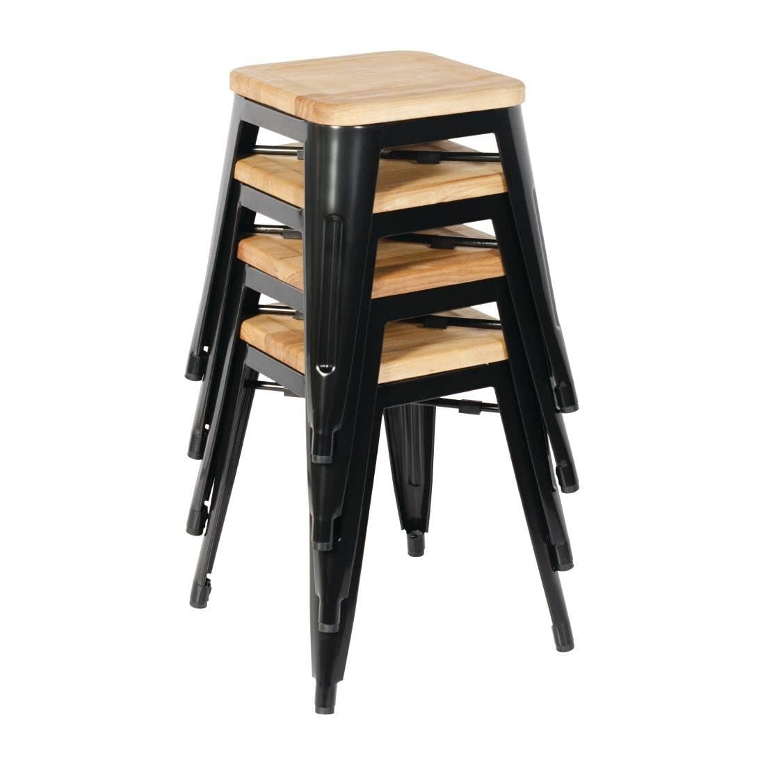 Bolero GM635 acciaio Bistro Low sgabelli con cuscino in legno, nero (confezione da 4)