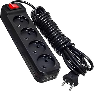 مشترك كهرباء مع 4 منافذ - مقبس متعدد المقابس، موزع طاقة 4 منافذ للمنزل والمكتب والإلكترونيات - أسود