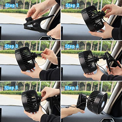 Car Fan 6'' 12V Fan Cool Gadgets Clip Fan for Front Rear Seat Passenger
