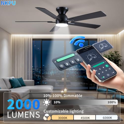 NKPU 52 Inch Low Profile Ceiling Fans with Lights, Black by NKPU - Used condition - Image 4