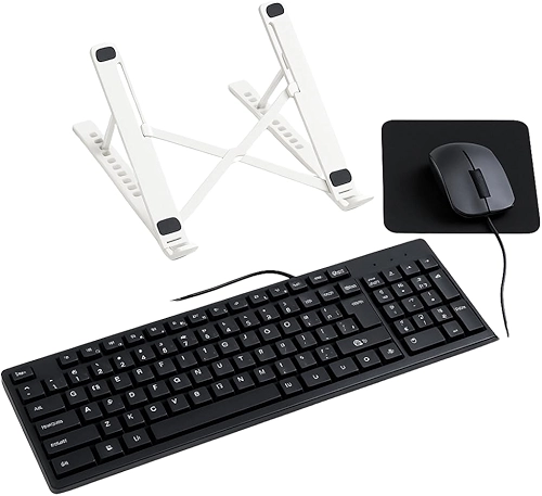 Kit Home Office Completo Ergonômico | Teclado e Mouse USB com Suporte Regulável para Notebook e Mousepad Conforto Extra | Produtividade, Conforto e Desempenho