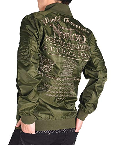 【2021春】(ノートン) NORTON MA-1 NORTONロゴ 総刺繍 撥水ナイロンツイル ライトMA-1 211N1601 (XL, 058(カーキ))