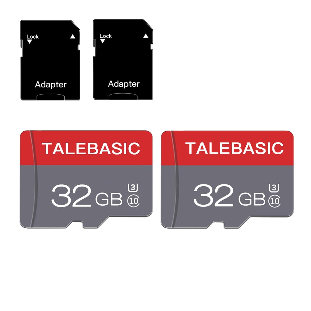 talebasic 32GB Carte mémoire Micro Classe 10 - Carte TF Haute Vitesse avec Adaptateur pour Tablette/téléphone Portable/Appareil Photo/autoradio/Console de Jeu (Lot de 2 Cartes 32GB)