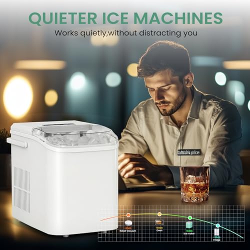 Image of NEWBULIG Ice Makers Countertop with Handle, Portable Ice Machine, 9 Bullet Ice Cubes in 6 Mins, 26lbs in 24Hrs, Auto-Cleaning, with Basket and Scoop, for Home, Kitchen, RV, Camping,Light White