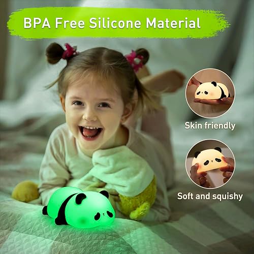Image of VGRASSP Soft Panda Face Silicone Night Lamp Toy for Kids - Rechargeable and Color Changing Squishy Animal Light Gift for Babies and Toddlers - Color As Per Stock
