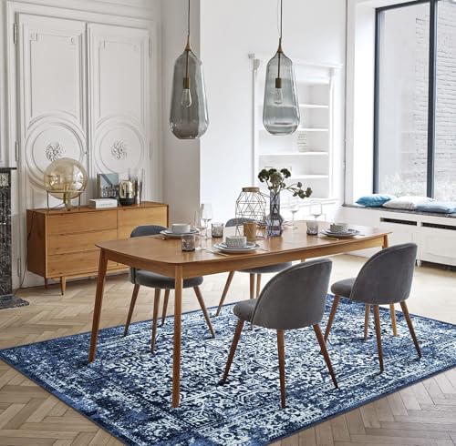 vivorug 6x9 Area Rugs, Stain Resistant Washable Rug for Living Room, Vintage-Inspired (Navy Blue, 6'x9')