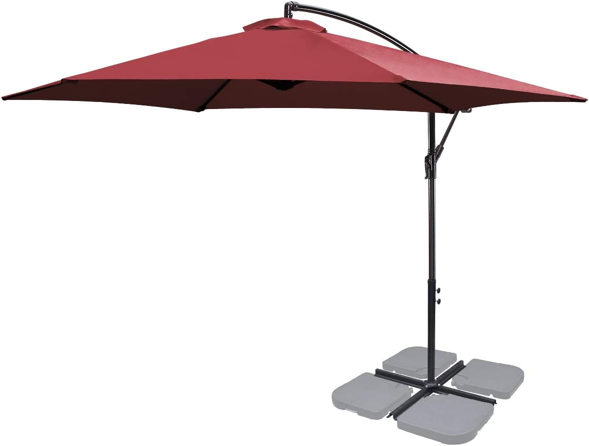Amazon Com Fruiteam 10ft Patio Offset Umbrellas Hanging Garden Umbrellas Large Market Umbrella With Crank Cross Base Waterproof Uv Protection Outdoor Cantilever Umbrella With Ventilation Coral Red Garden Outdoor