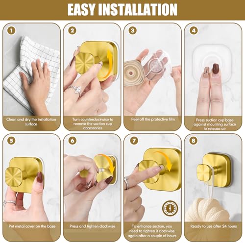 Image of BKV Suction Cup Hooks for Shower,Heavy Duty Shower Hooks for Bathroom Wall,Glass Windows,Smooth Doors to Hang Towels,Robes,Coat,Reusable Suction Cup Wreath Hanger for Christmas Wreaths-Gold(2 Pack)