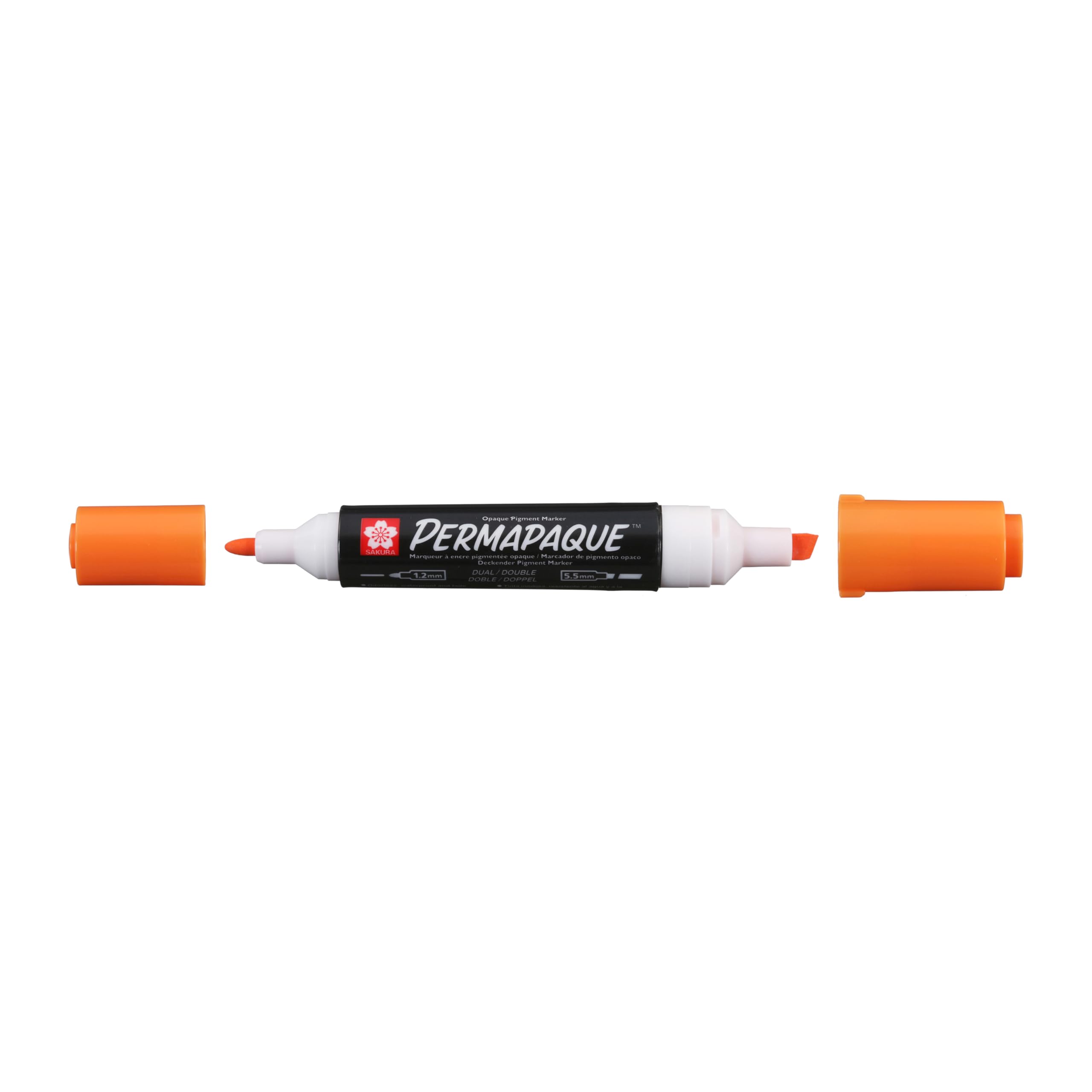 SAKURA Marcatore permanente a doppia punta Permapaque - Arancione - Inchiostro pigmentato a base d'acqua - Pallottola da 1 mm e scalpello da 5,5 mm - Finitura opaca - Uso industriale