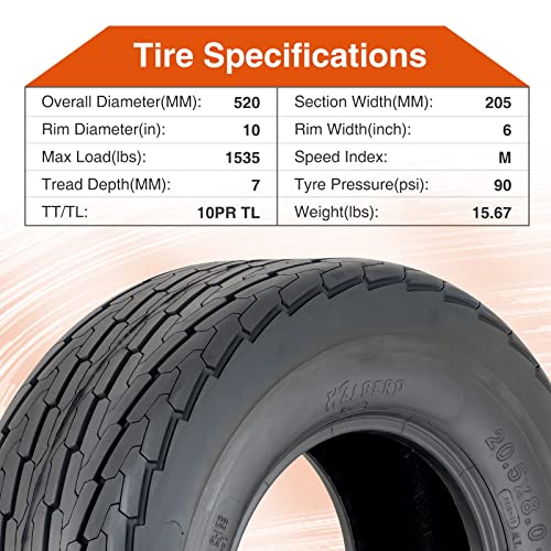 HALBERD Trailer Tires 20.5x8-10 10PR Load Range E 20.5x8.00x10 Tires for Cargo/Boat/Camper Trailer, Tubeless, Set of 2 - Thumbnail 3