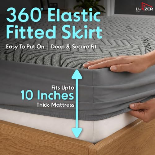 Image of Lukzer 100% Waterproof Charcoal Mattress Protector King Size 72 inch x 72 inch inch | 360 Elastic fit, Breathable, Hypoallergenic, Noiseless, Ultra-Soft Fitted Bed Protector /Deep Pocket Bed Mattress Cover