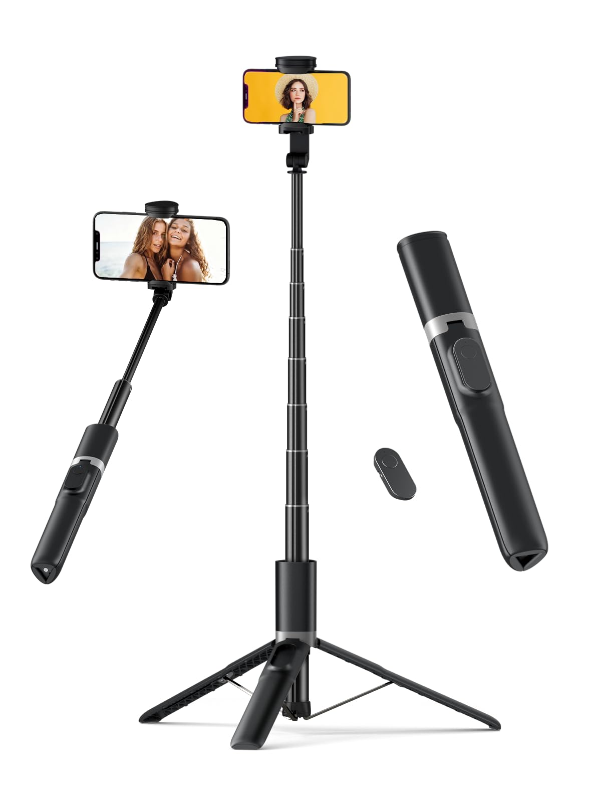 61'' Tall Tripod for iPhone - Selfie Stick Tripod All in One Selfie Stick with Wireless Remote, Lightweight Phone Stand for Video Recording/Vlog/Live Stream/Photo Compatible with All Smartphones