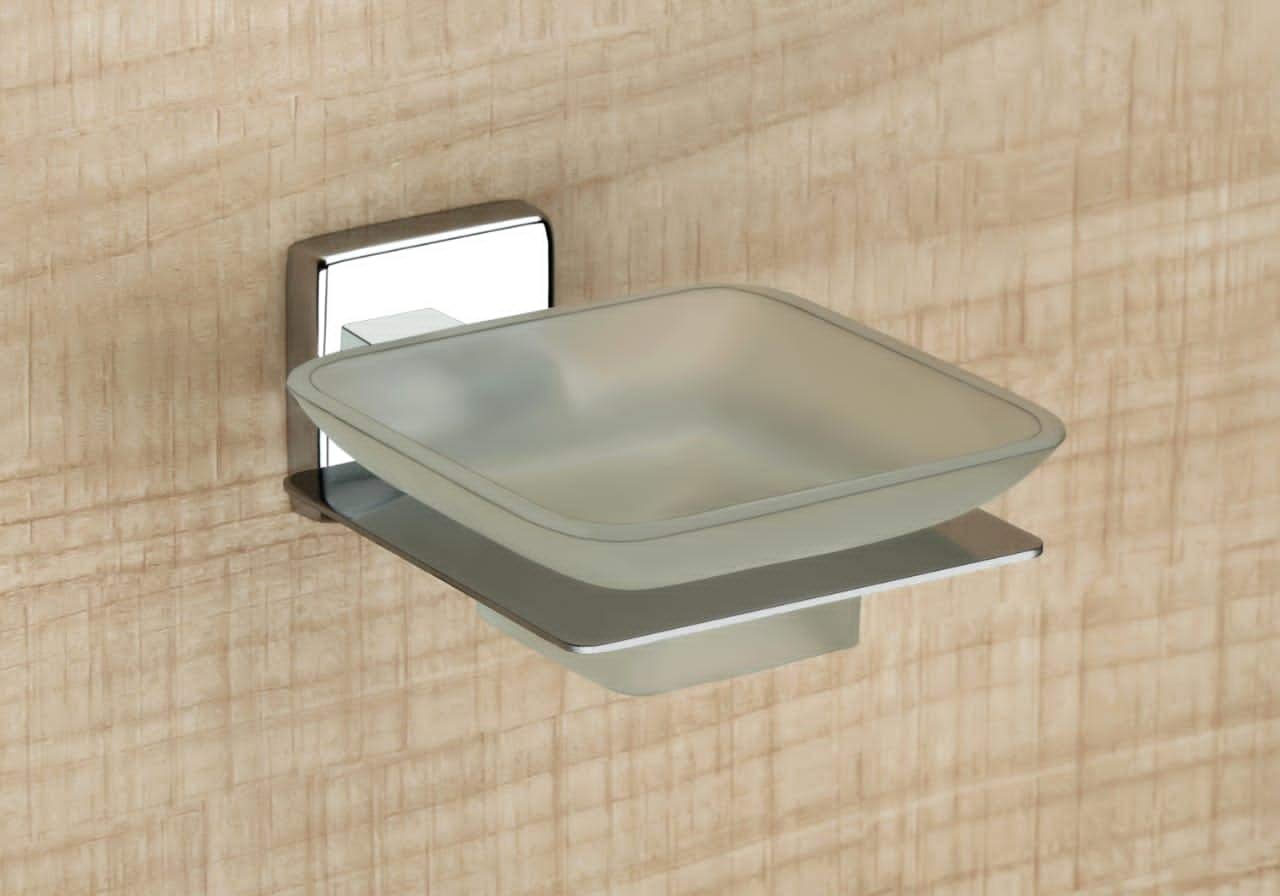 iSTAR Stainless Steel Wall Mounted Soap Dish Holder With Glass Case | Anti-Rust Square Soap Tray Stand | Modern Bathroom Accessories for Washbasin, Washroom, Home, Office, Hotel, Kitchen Sink (Single)