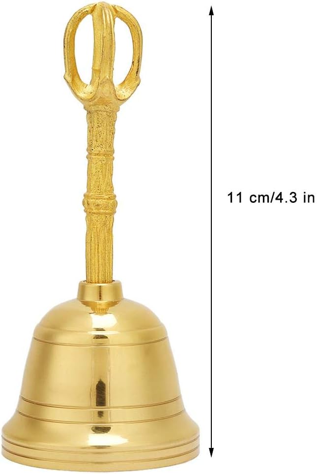 Loud Sound Gold Bell, Popular Pure Brass Hand Bell Buddhist Bell Feng Shui Taoist Instrument, 4.5 Inch Rattle Made of Brass for Wedding Events Decoration, Food Line, Alarm, Jingles, Service Bell