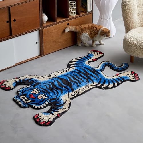Tapete Tibetano Tigre 5x3.3 ft Azul Lavable Antideslizante miniatura 6
