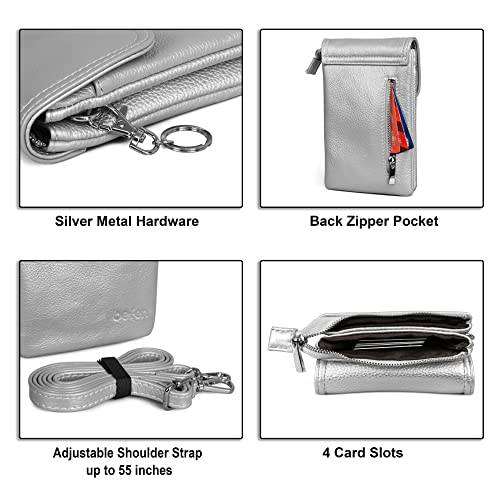 Image of befen Genuine Leather Small Crossbody Bags for Women Cell Phone Bag Cross Body Purses,Silver Zipper