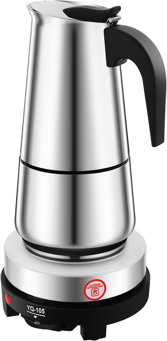 PERFERATE Stovetop Espresso Maker Italian Coffee Cuban Mocha Coffee Maker Moka Pot Stainless Steel Stove Top Percolator Capable Mocha Greca Machine for Home, Cafe (6Cup（300ml）)