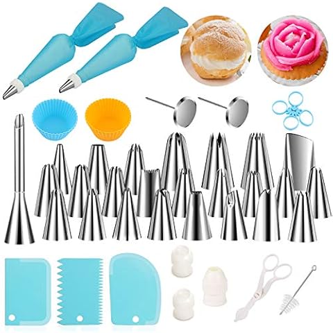 HOTERB 57 Pack Cake Decorating Kits - 25pcs Cake Piping Nozzles/Tips with Storage Case, Pastry Piping Bags, Couplers, Cake Scraper, Colorful Cases for DIY Cupcake, Muffis, Fairy Cakes, Biscuits Cover