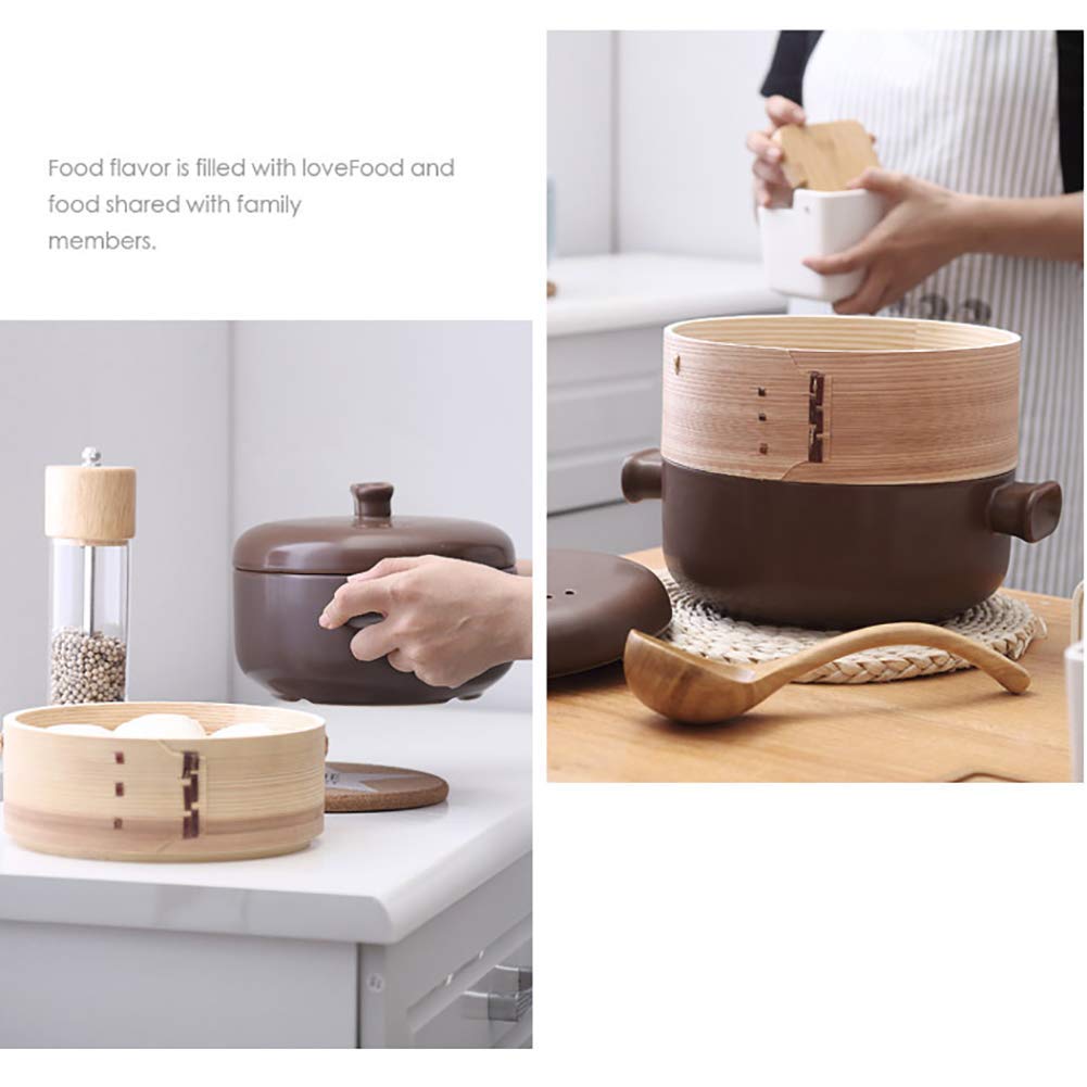 Casseruola in Ceramica con Coperchio a Vapore e Due Manici Impilabile. Pentole in Terracotta Marrone Resistenti al Calore 1,58 Litri
