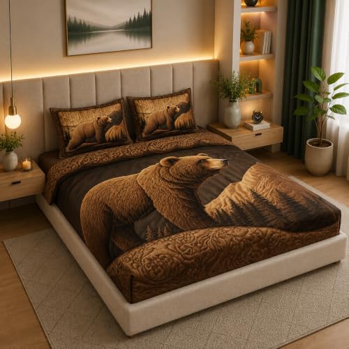 Image of 7D Digital Printed King Size Bedsheet with 2 Pillow Covers | Soft Premium Cotton Feel Microfiber Double Bed Bedsheet | Wrinkle Free & Fade Resistant | (DigitalBear, King Size - 90 x 100)