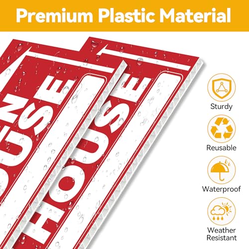 5 Pack Open House Signs, Open House Sign for Real Estate - 17"x12" Double Sided Yard Signs with Metal Stakes & Directional Arrows, Weatherproof Real Estate Signage for Agents, Property Sales (Red) by Frohllia - Used condition - Image 5