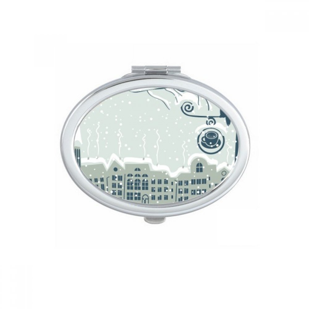 Miroir de maquillage ovale portable multicolore imprimé oiseau et neige