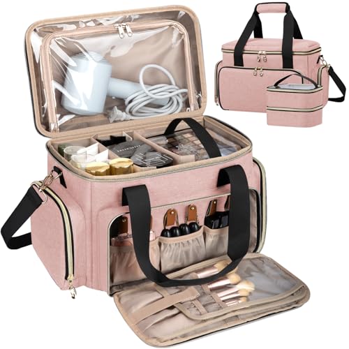 Image of GDNasist Large Makeup Bag, Portable Travel Makeup Bag Organizer | Cosmetic Travel Bag for Women Girls with 2 Removable Pouches & Detachable Dividers, Toiletry Bag for Makeup and Hair Supplies