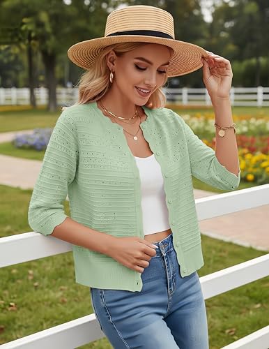 Image of GRACE KARIN Womens 3 /4 Sleeve Cardigan Sweater, Lightweight Cropped Cardigan Trendy, Dressy Casual Crochet Bolero Shrugs